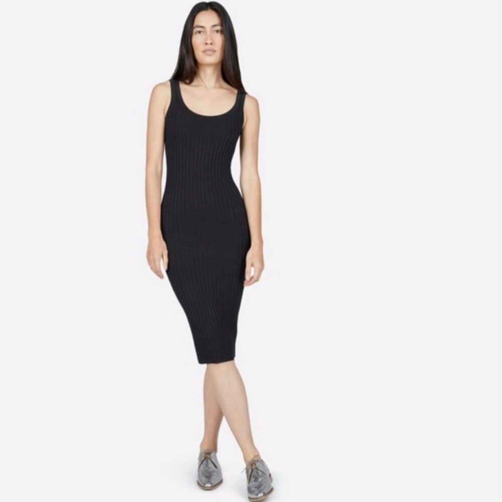 Everlane E2 Ribbed Tank Dress Black Like New Size M